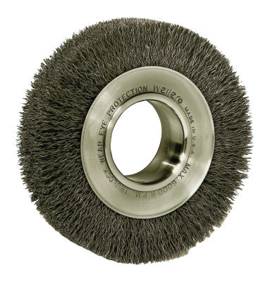 Wide-Face Crimped Wire Wheel, 6 in Dia. x 1 1/4 in W, 0.006 in Steel, 6,000 rpm