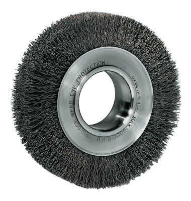 Wide-Face Crimped Wire Wheel, 6 in Dia. x 1 1/4 in W, 0.014 in Steel, 6,000 rpm