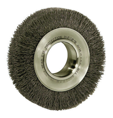 Medium-Face Crimped Wire Wheel, 6 in D x 1 in W, .008 in Steel Wire, 6,000 rpm