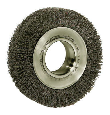 Medium-Face Crimped Wire Wheel, 6 in D x 1 in W, .0104 in Steel Wire, 6,000 rpm