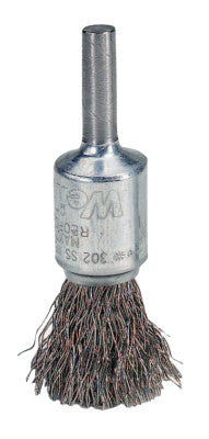 Crimped Wire Solid End Brushes, Stainless Steel, 25,000 rpm, 1/2" x 0.02"