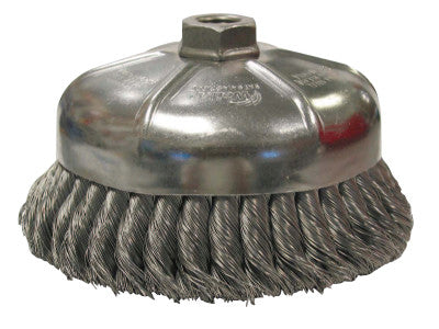 Single Row Heavy-Duty Knot Cup Brush, 6 in Dia., 5/8-11 UNC, 1 3/8 x .014 Steel