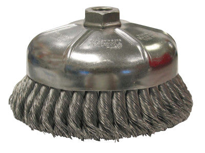 Single Row Heavy-Duty Knot Wire Cup Brush, 6 in Dia., 5/8-11 UNC, .023 Steel