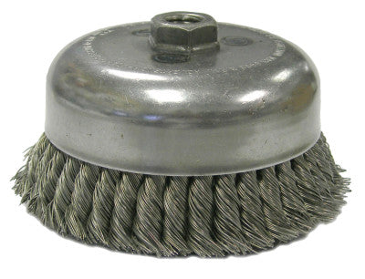 Single Row Heavy-Duty Knot Cup Brush, 5 in Dia., 5/8-11, .023 Steel, Display Pk