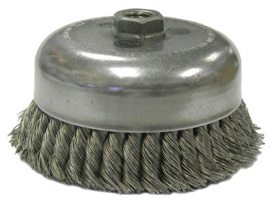 Heavy-Duty Knot Wire Cup Brush, 6 in Dia., 5/8-11 UNC Arbor, .023 in Stainless