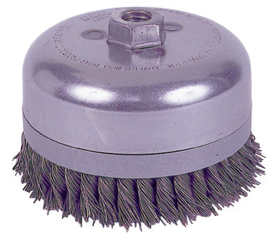 Extra Heavy Duty Knot Wire Cup Brush, 6 in Dia., 5/8-11 UNC Arbor, 0.035 Wire