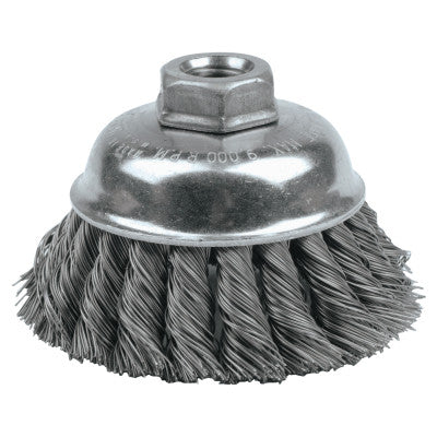 Single Row Heavy-Duty Knot Wire Cup Brush, 3 1/2 in Dia., 5/8-11 UNC, .014 Steel