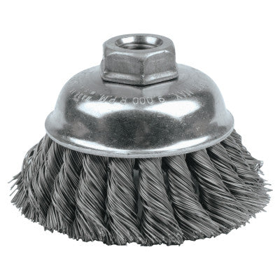 Single Row Heavy-Duty Knot Cup Brush, 3 1/2 in Dia., 5/8-11, 1.25 x .02 Steel