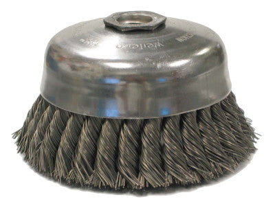 Single Row Heavy-Duty Knot Cup Brush, 6 in Dia., 5/8-11 UNC, 1 3/8 x .023 Steel