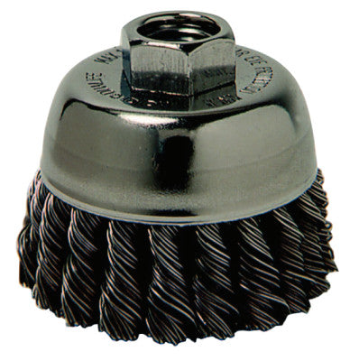 Single Row Heavy-Duty Knot Wire Cup Brush, 4 in Dia., 5/8-11 UNC, .023 Steel