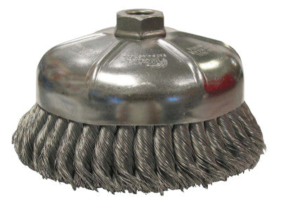 Single Row Heavy-Duty Knot Cup Brush, 6 in Dia., 5/8-11 UNC, 1 5/8 x .035 Steel