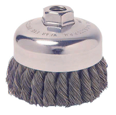 Single Row Heavy-Duty Knot Cup Brush, 6 in Dia., 5/8-11, 1 5/8 x .023 Stainless