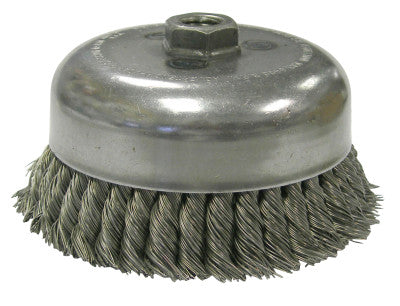 Heavy-Duty Knot Wire Cup Brush, 6 in Dia., 5/8-11 UNC Arbor, 1.5 x .023 in Steel