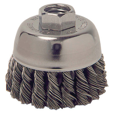 Single Row Heavy-Duty Knot Wire Cup Brush, 2 3/4 in Dia., 3/8-24 UNF, .014 Steel