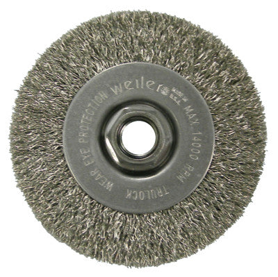 Narrow Face Crimped Wire Wheel, 4 in D x 1/2 in W, .014 in Steel, 14,000 rpm