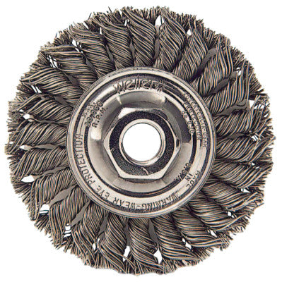 Standard Twist Knot Wire Wheel, 4 in D, .014 in Stainless Steel, M10 x 1.25 Nut