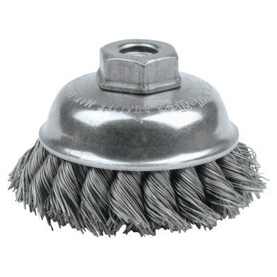 Single Row Heavy-Duty Knot Wire Cup Brush, 3 1/2 in Dia., 3/8-24 UNF, .023 Steel