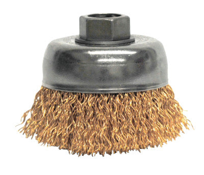 Crimped Wire Cup Brush, 3 in Dia., 5/8-11 UNC Arbor, Bronze Wire