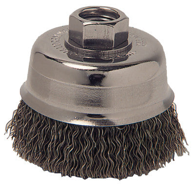 Crimped Wire Cup Brush, 4 in Dia., 5/8-11 Arbor, 0.014 in Carbon Steel