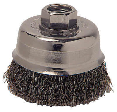 Crimped Wire Cup Brush, 3 in Dia., 5/8-11 Arbor, 0.012 in Carbon Steel