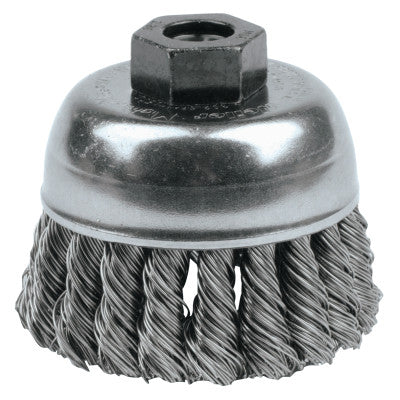 Single Row Heavy-Duty Knot Wire Cup Brush, 2 3/4 Dia., M10 x 1.25, .02 Stainless