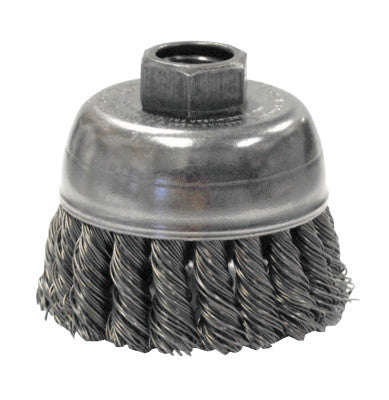 Single Row Heavy-Duty Knot Wire Cup Brush, 2 3/4 in Dia., M10 x 1.25, .02 Steel