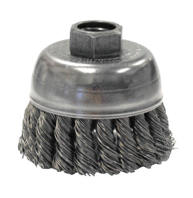 Single Row Heavy-Duty Knot Wire Cup Brush, 2 3/4 in Dia., M10 x 1.5, .02 Steel