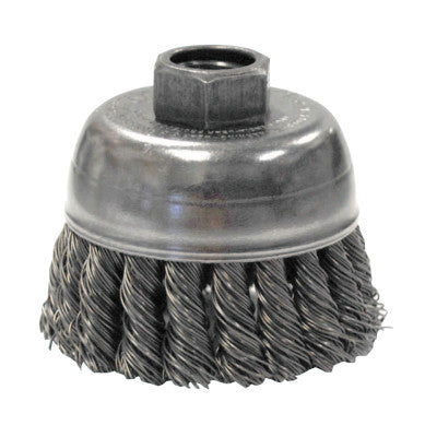 Single Row Heavy-Duty Knot Wire Cup Brush, 2 3/4 in Dia., M14 x 2, .02 Steel