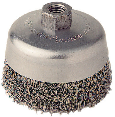 Crimped Wire Cup Brush, 4 in Dia., 5/8-11 UNC Arbor, .02 Steel Wire