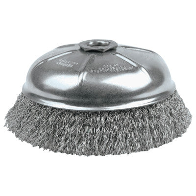 Crimped Wire Cup Brush, 6 in Dia., 5/8-11 UNC Arbor, .02 in Stainless Steel Wire