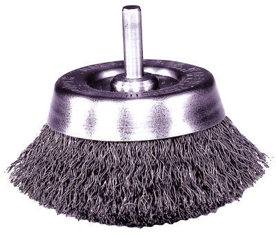 Stem-Mounted Crimped Wire Cup Brush, 1 3/4 in Dia., .0118 in Steel