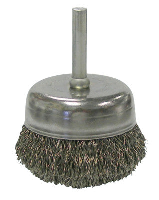 Stem-Mounted Crimped Wire Cup Brush, 2 in Dia., .0118 in Steel Wire