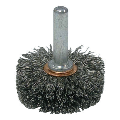 Stem-Mounted Narrow Conflex Brush, 2 in D x 3/8 in W, .006 in Steel, 20,000 rpm