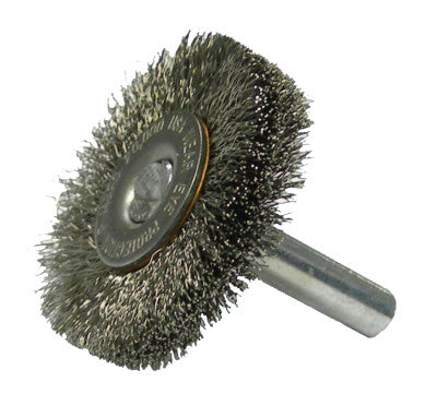 Crimped Wire Radial Wheel Brush, 1 1/2 in D, .006 Stainless Steel Wire