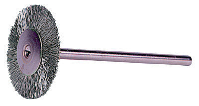 Miniature Stem-Mounted Wheel Brush, 1 1/4in Dia., 0.005in Steel Wire, 37,000 rpm