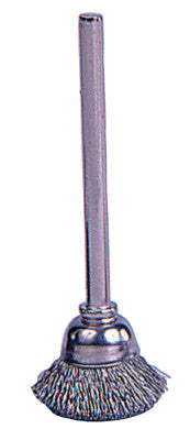 Miniature Stem-Mounted Cup Brush, 5/8 in Dia., .005 in Steel Wire