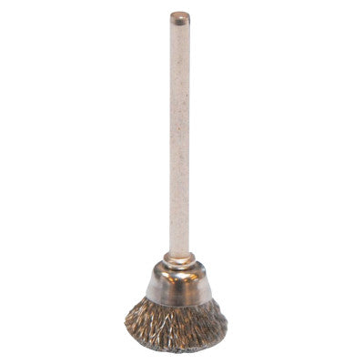 Miniature Stem-Mounted Cup Brush, 5/8 in Dia., .005 in Stainless Steel Wire