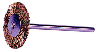 Miniature Stem-Mounted Wheel Brush, 3/4 in Dia., 0.005 in Brass Wire, 37,000 rpm