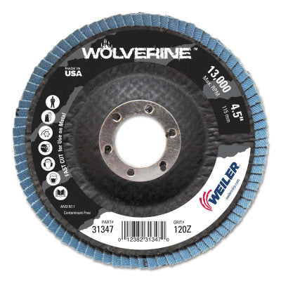 Vortec Pro Abrasive Flap Discs,4.5", 120 Grit, 7/8 Arbor, 13,000 rpm, Phenolic