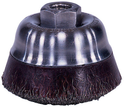 Polyflex Crimped Wire Cup Brush, 3 1/2 in Dia., 5/8-11 UNC Arbor, .014 in Steel