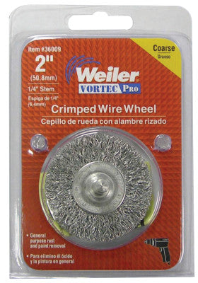 Stem-Mounted Crimped Wire Wheel, 3 in D, .014 in Carbon Steel Wire, 20,000 RPM