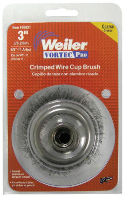 Vortec Pro Crimped Wire Cup Brush, 3" Dia, M14 x 2, 0.014" Carbon Steel, Display