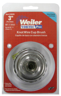 Vortec Pro Knot Wire Cup Brush, 3 in Dia., 5/8-11 Arbor, .02 in Stainless Steel