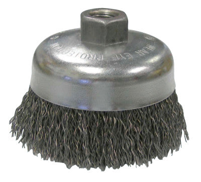 Vortec Pro Crimped Wire Cup Brush, 4" Dia, 5/8-11 Arbor, 0.02" Carbon Steel