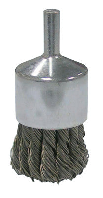 Vortec Pro Stem Mtd Knot Wire End Brushes, Stainless, 1 in Dia, .014 Wire