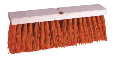 Street Brooms, 24 in Hardwood Block, 5 1/4 in Trim L, Orange Polypropylene Fill