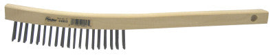 Curved Handle Scratch Brush, 14", 3X19 Rows, Steel Wire, Wood Handle