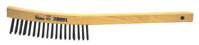 Curved Handle Scratch Brushes, 14 in, 4 X 18 Rows, Steel Wire, Wood Handle