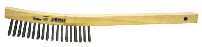 Curved Handle Scratch Brush, 14", 4X18 Rows, Stainless Steel Wire, Wood Handle