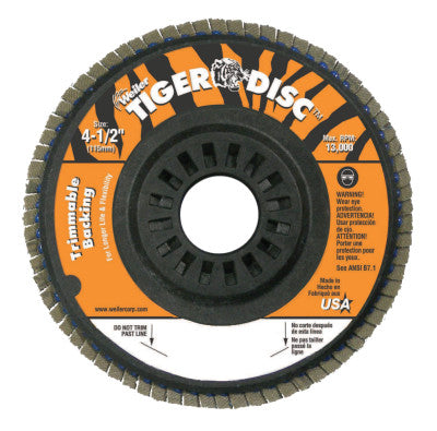 Trimmable Tiger Flap Discs, 4 1/2 in, 80 Grit, 7/8 in Arbor, 13,000 rpm